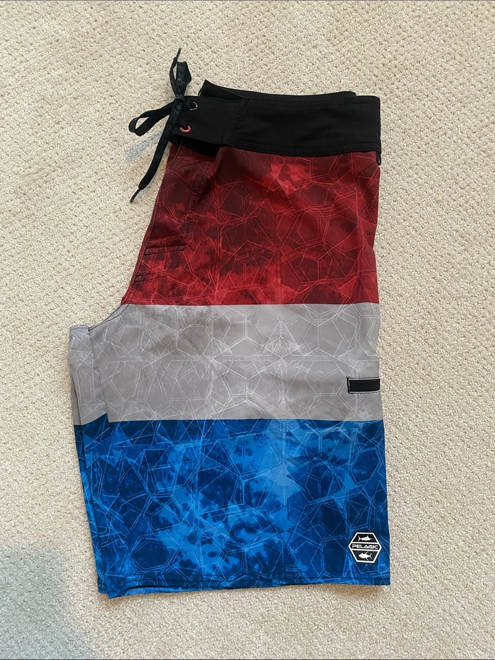 Men’s PELAGIC Hydro-Lite Swim Trunks - Red, Gray & Blue